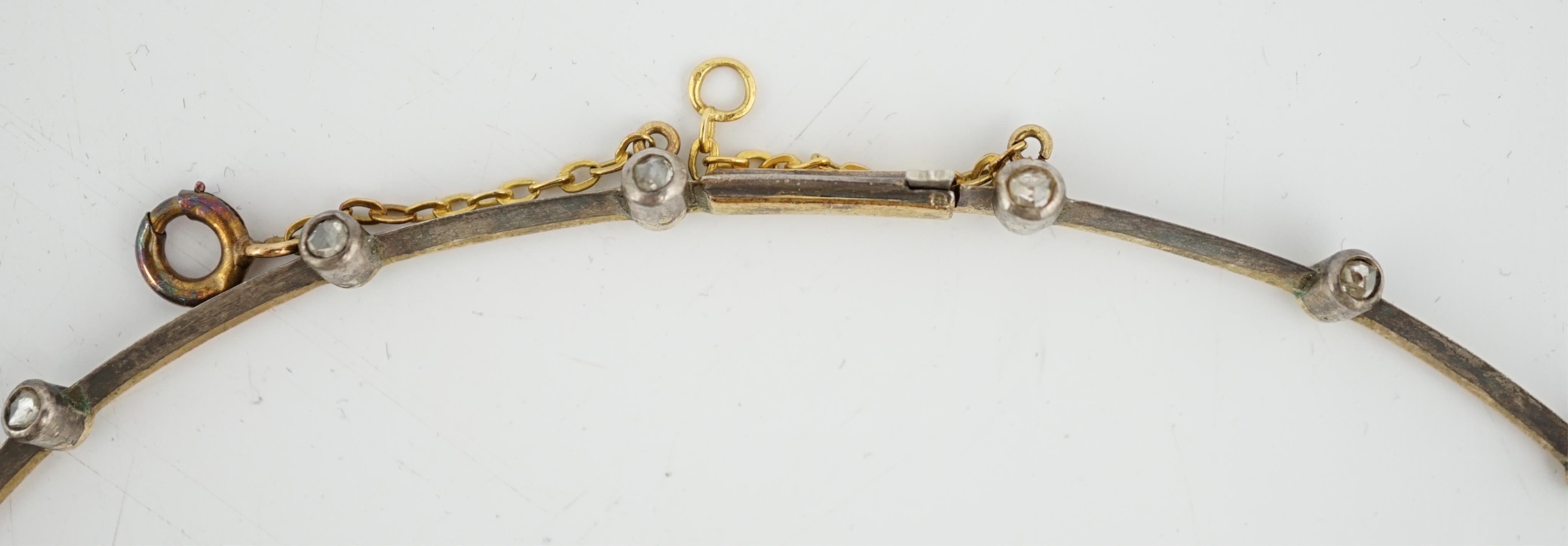 A late 19th/early 20th century French 18ct gold and silver, old mine and rose cut diamond cluster set tiara/necklace
